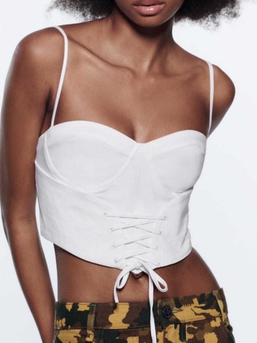 White Lace-Up Bustier Crop Top - Women Intimates & Sleepwear